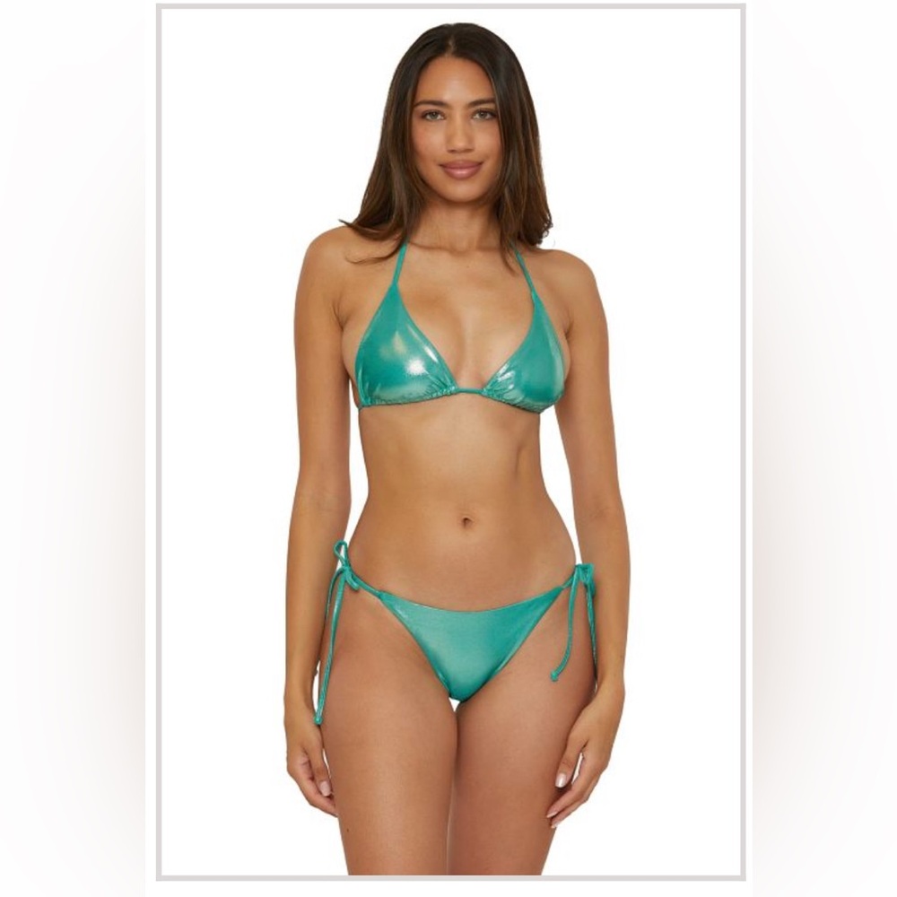 NWT Becca Bikini Set Liquid Metal Medium Top Large Bottom Bermuda Blue Green